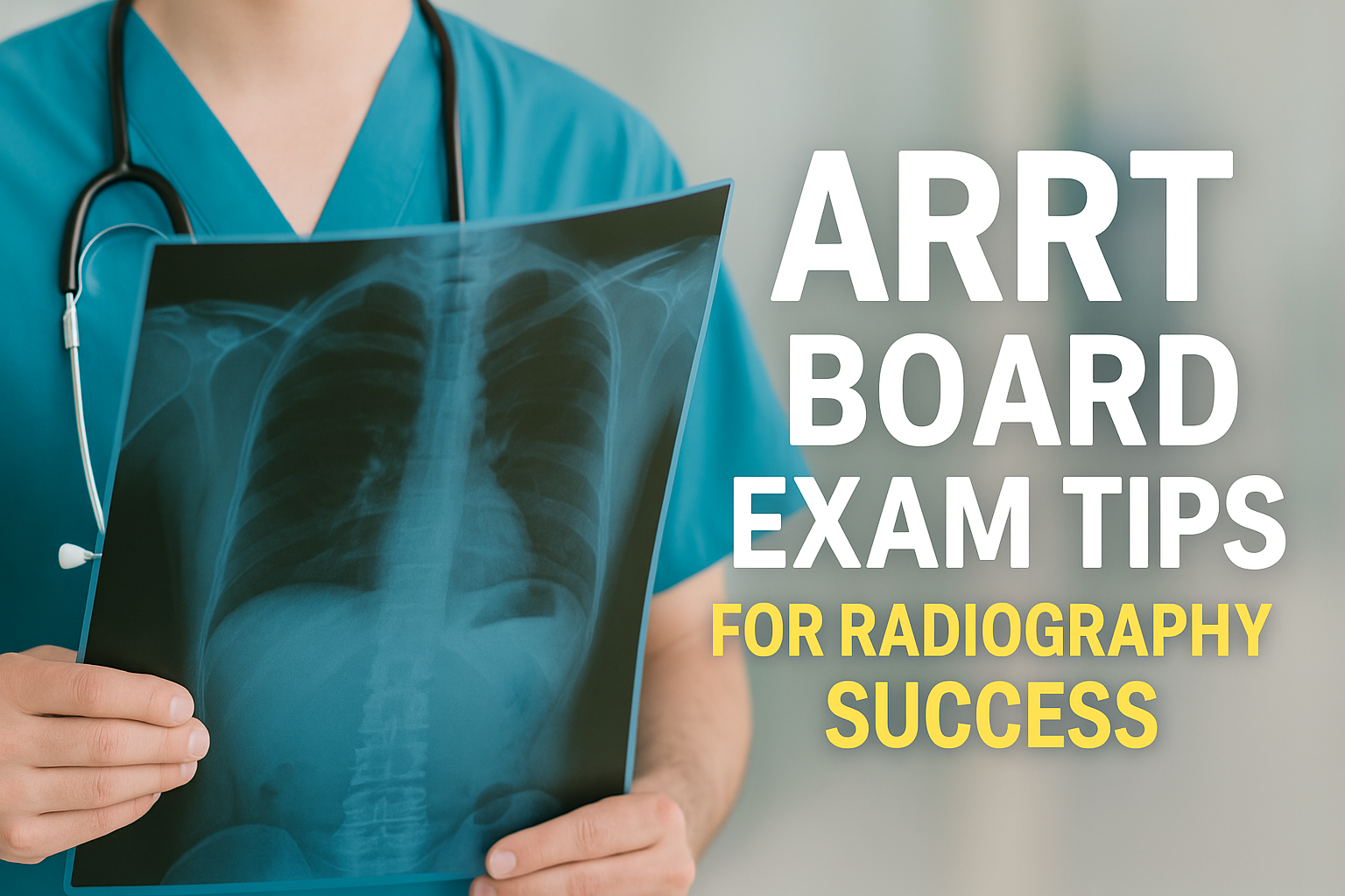 Radiologic technologist studying ARRT board exam materials with practice tests and study guides for 2025 certification